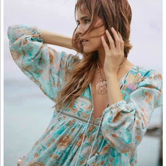 Spell & The Gypsy Collective Seashell Boho Midi Dress in Seafoam Size Small - Picture 4 of 12